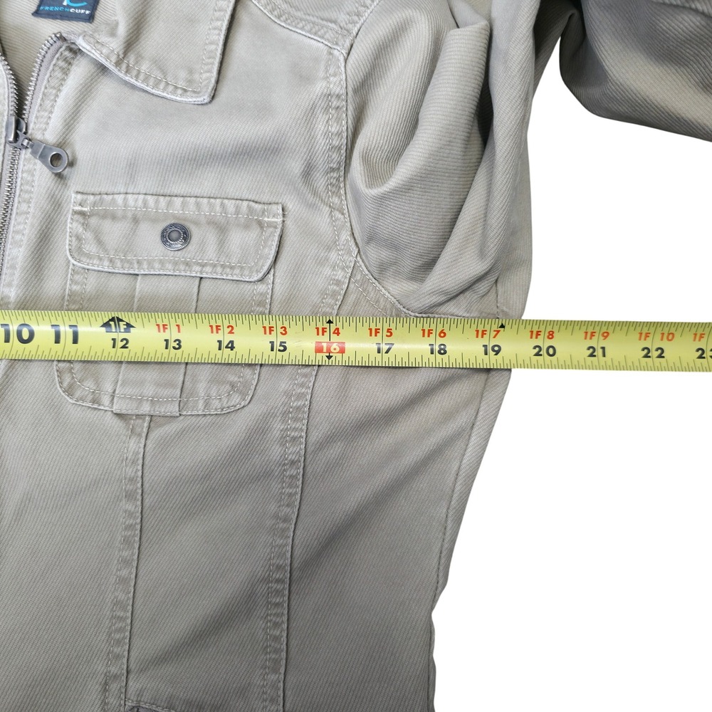 French Cuff Women's Khaki Utility Jacket‎ Medium Cotton Zip Front Pockets - Picture 3 of 8